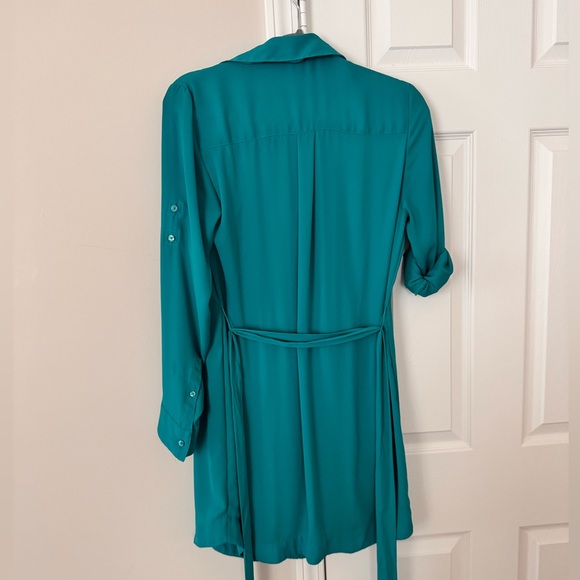 Express Small Teal Button-Up Shirt Dress - Picture 5 of 7